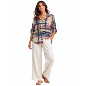 DAVID CLINE Women's Crayon Snap Button Long Sleeve Shirt White/Pink Size Small